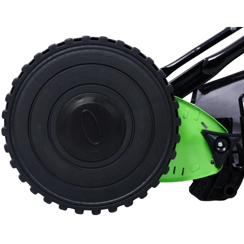 14 Inch Push Reel Lawn Mower – 5 Alloy Steel Blades, Adjustable Height, Grass Catcher (Green)
