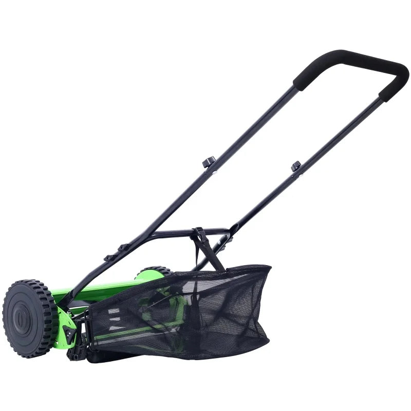 14 Inch Push Reel Lawn Mower – 5 Alloy Steel Blades, Adjustable Height, Grass Catcher (Green)