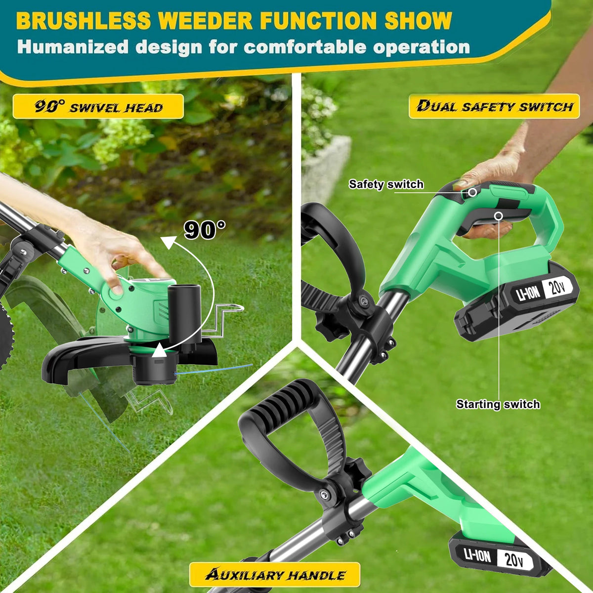 20V Cordless Electric Lawn Mower / Grass Trimmer – Folding, Height-Adjustable Handle