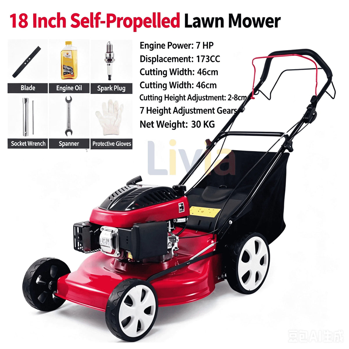 Ride-On Gasoline Lawn Mower Tractor – 7 HP Engine, Self-Propelled, Adjustable Cutting Height