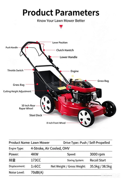 Remote Control Crawler Lawn Mower – 7 HP Engine, Self-Propelled, Adjustable Cutting Height