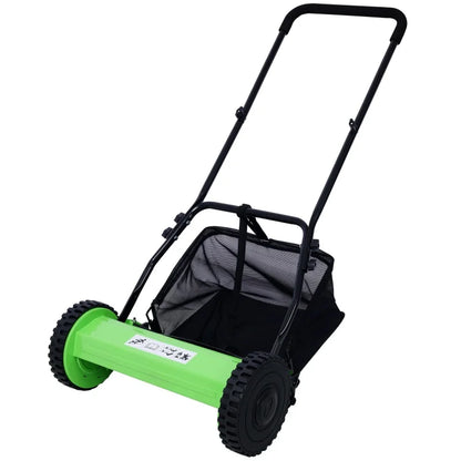 14 Inch Push Reel Lawn Mower – 5 Alloy Steel Blades, Adjustable Height, Grass Catcher (Green)
