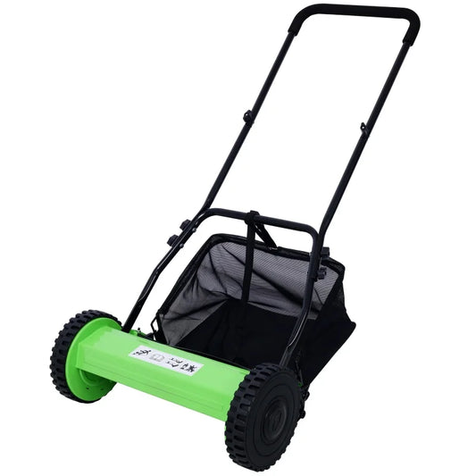 14 Inch Push Reel Lawn Mower – 5 Alloy Steel Blades, Adjustable Height, Grass Catcher (Green)