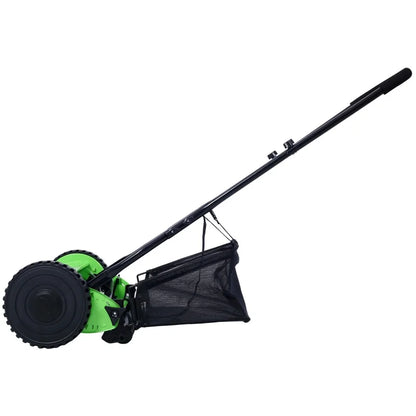 14 Inch Push Reel Lawn Mower – 5 Alloy Steel Blades, Adjustable Height, Grass Catcher (Green)